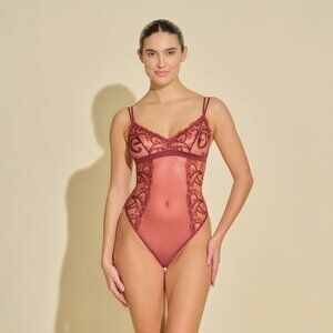 Cosabella Sanika Bodysuit Sheer Teddy Maroon Italian Lace Size Medium NEW